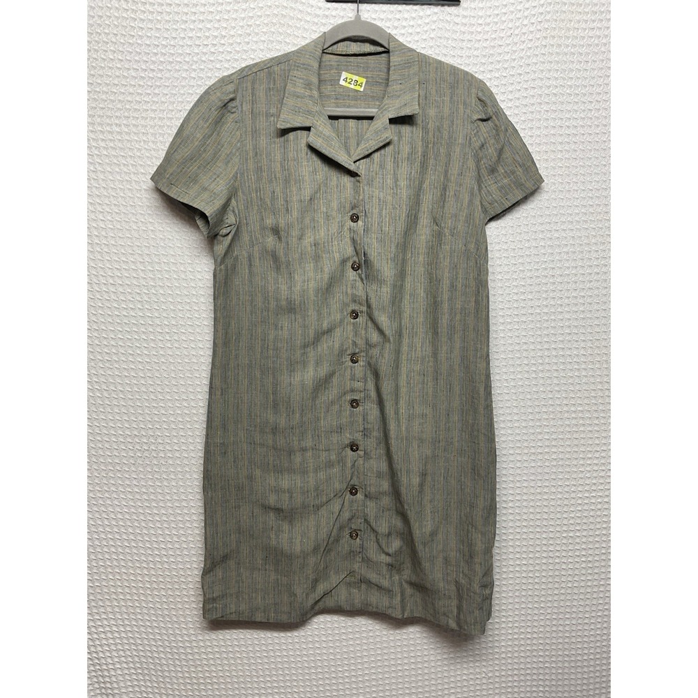 Dockers Levi's Linen Dobby Dress Size Medium To Large Brown Striped Button Down - Picture 7 of 8